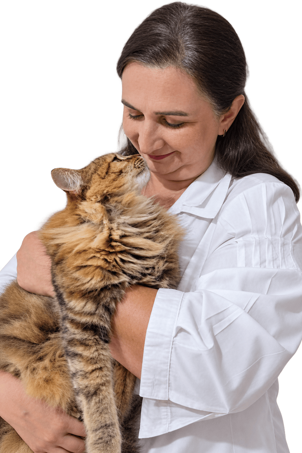Dra. Daniela Latorre, médica-veterinária, com um gato no colo